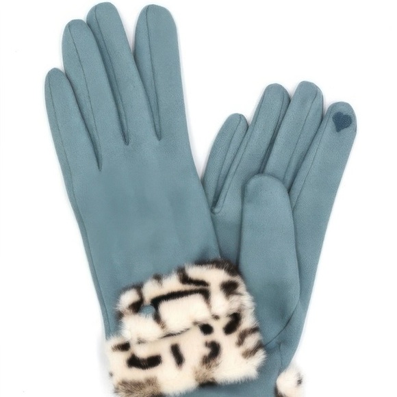 Leopard Faux Fur Cuff Smart Touch Gloves - Picture 1 of 2